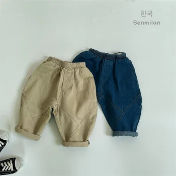 Children's pants Spring and Autumn children's clothing boys and girls cotton and linen casual pants jeans stitching pants