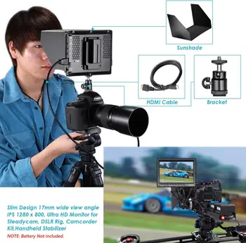 Neewer F100 7inch HD Video Assist IPS 1280x800 Camera Field Monitor with Sunshade and Ball Head for DSLR Cameras detail image
