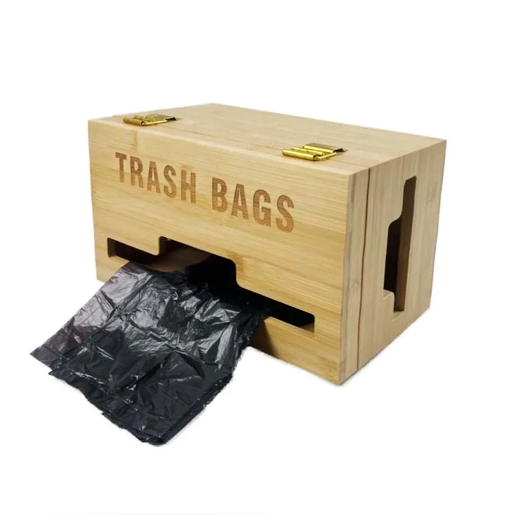 WDF Good Quality trash garbage bag storage dispenser roll holder grocery bag organizer  bamboo trash bag dispenser for home use details