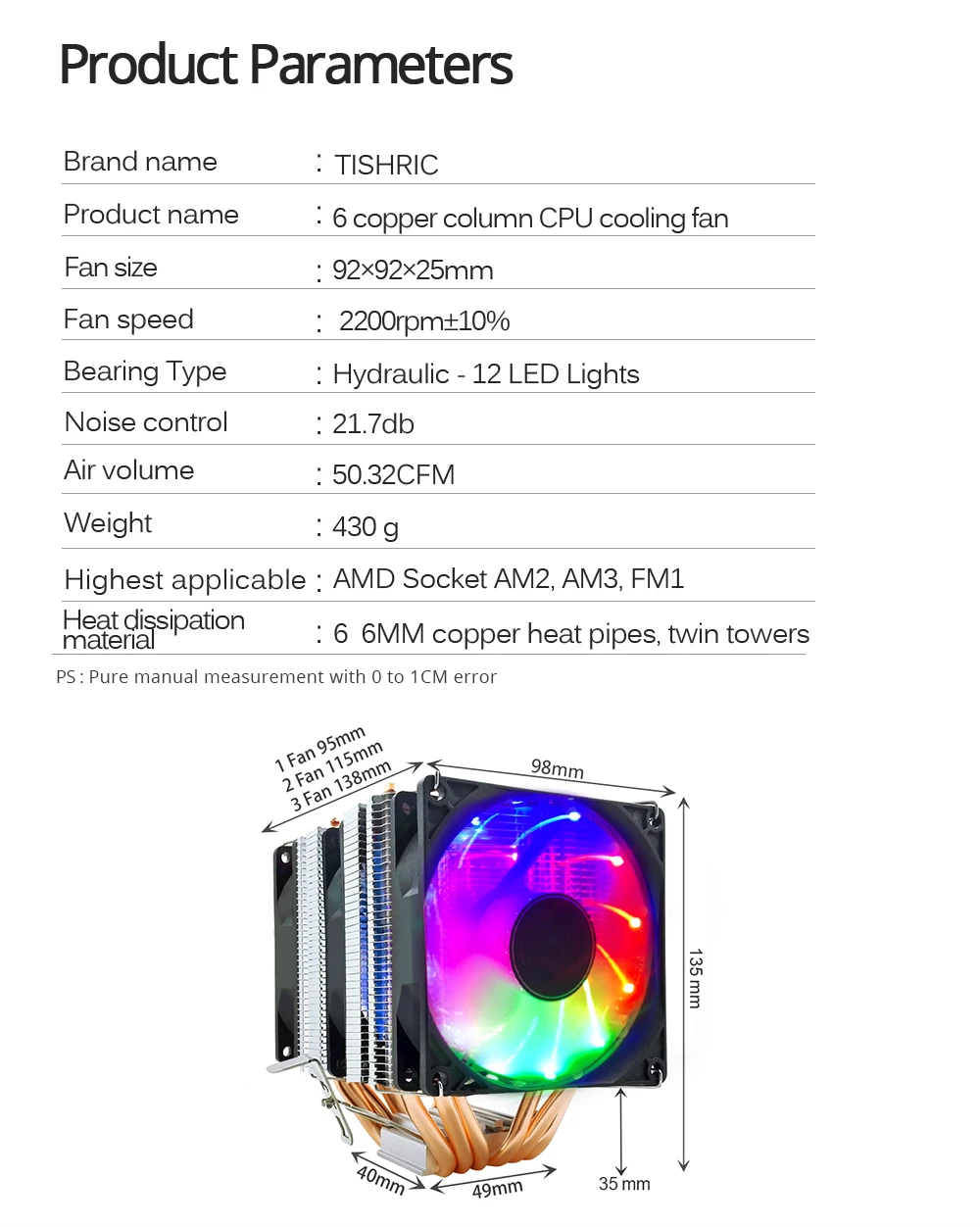 4 Pin PWM RGB Cooling Fan 6 Heat Pipes PC Radiator for Intel LGA 1150 ...