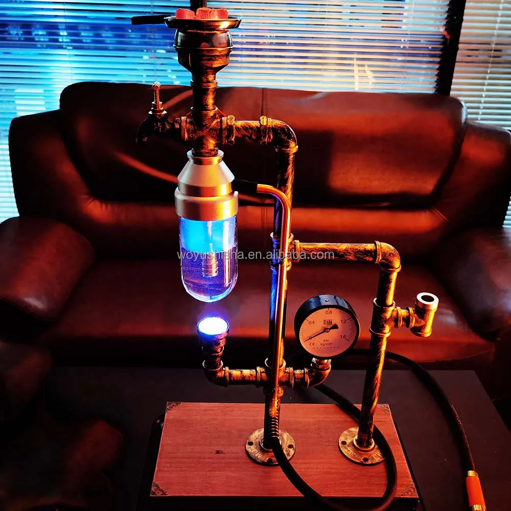 Custom Big Huka Sisa Metal Stem Shisha Kit Rechargeable Led Light Unique Design Bar Hookah