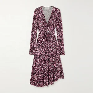 Clothing Manufacturer Custom Spring Summer v Neck Long Sleeve Women Elegant Casual Floral Dress