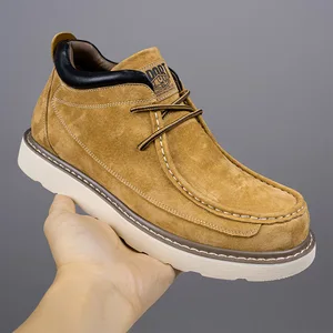 2026 Wholesale Men Platform European Fashion Tan Plus Size Rubber Boots Shoes Pure Cow Leather Waterproof Boots Para Hombre