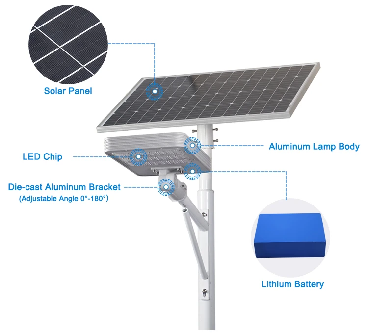 Commercial aluminum waterproof outdoor all in two led solar street light 80W 100W 120W