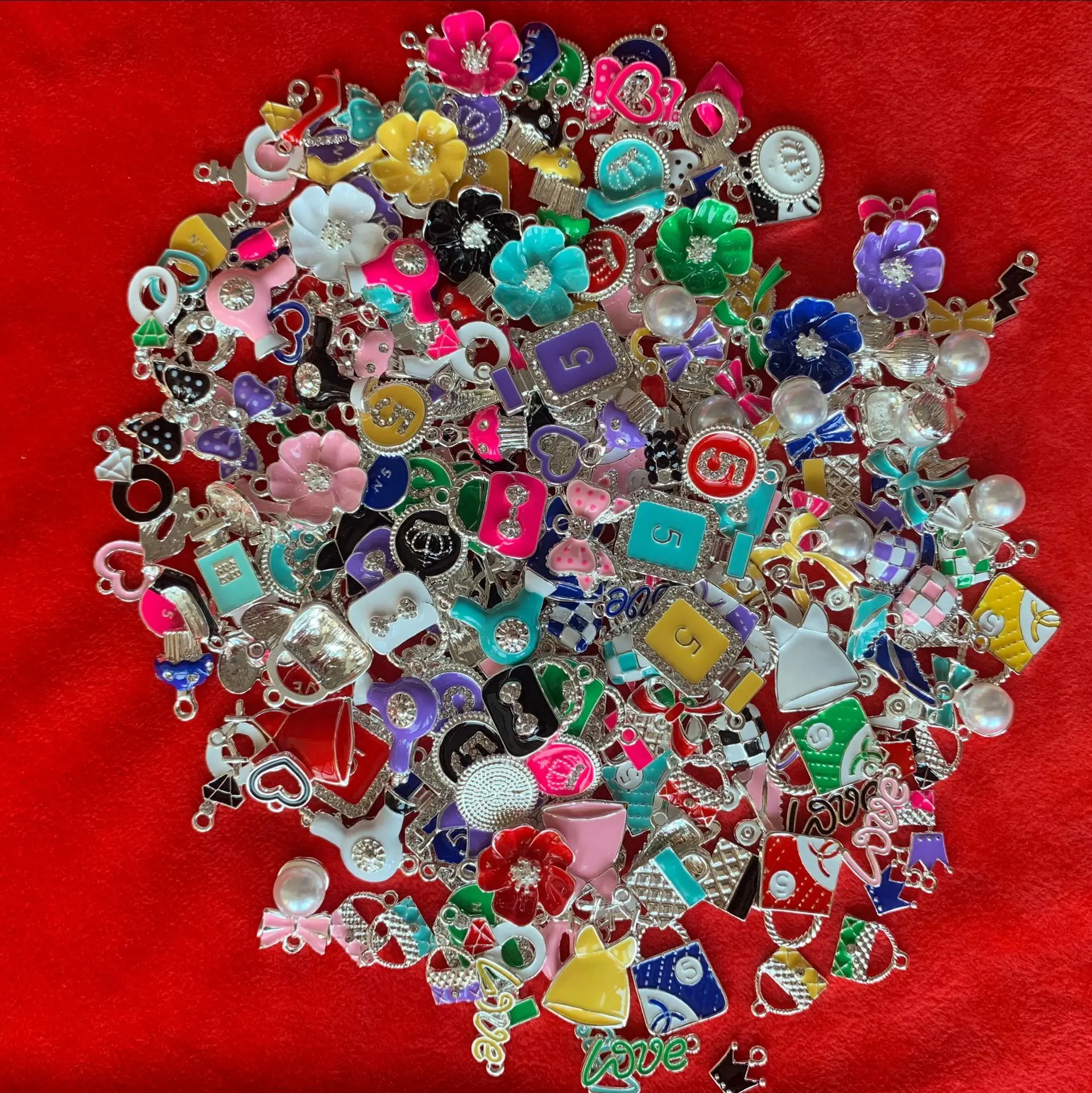 Mix Lot Silver Golden Enamel Metal Alloy Charms Various Colorful Charms for  Jewelry Making Hot Girly Flower Make up Charms