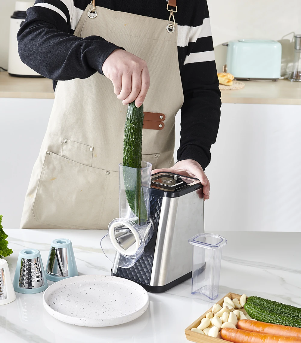5 in 1 Round Electric Salad Maker Spiral Cheese Grater Food Slicer Veggie Dicer Rotary Stainless Steel Vegetable Chopper Cutter