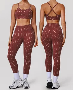 Personality Design Women Sexy Cross Back Bra Tight Leggings for Fitness Gym Two Pieces Wave Point Yoga Sets