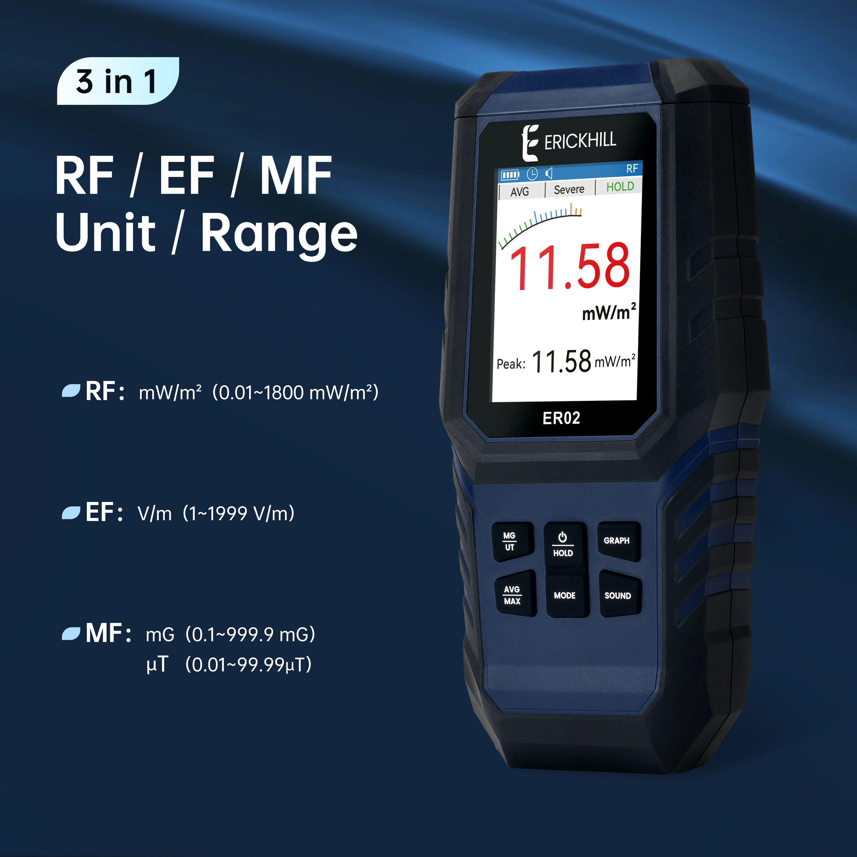 EMF Meter Rechargeable Electromagnetic Radiation Detector For Magnetic Field Electric Field Radiation And Radio Frequency Field