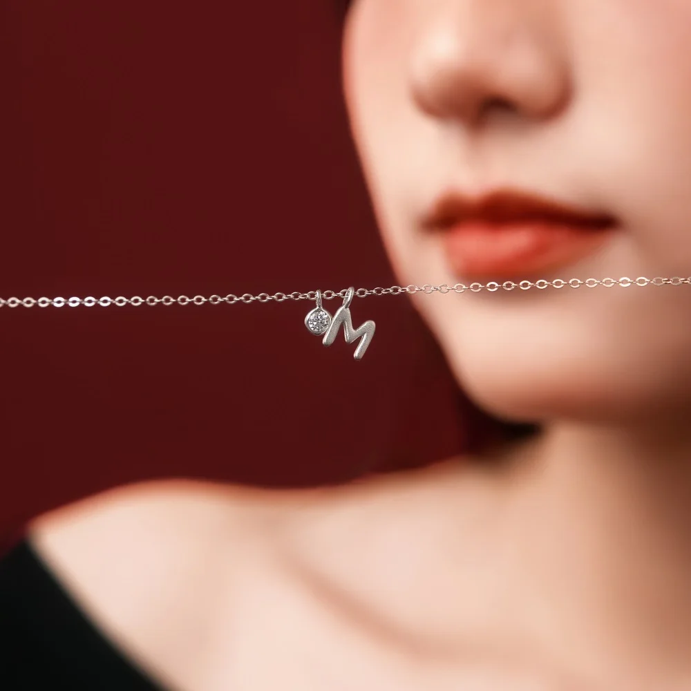 KAKODIY Initial Necklace Rhodium Plated 925 Sterling Silver 5A Zirconia Small -M- Monogram Pendant Necklace for Women detail 2
