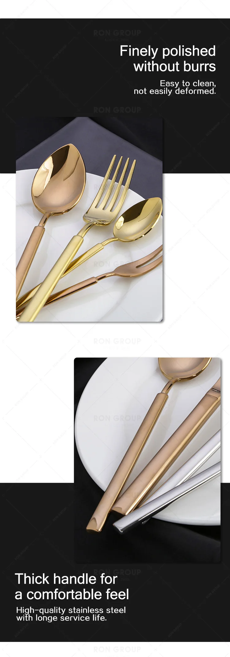 New look stainless steel metal frosted cutlery customized luxury dinner restaurant parties flatware sets for wedding