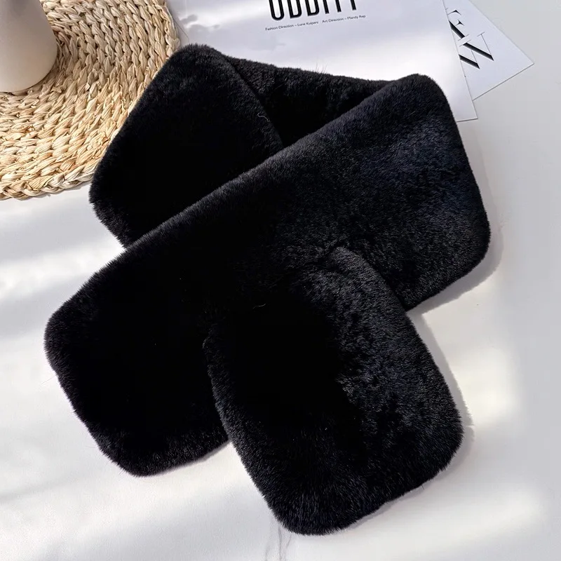 Elegant Luxury Women's Winter Scarf Double Sided Rex Rabbit Fur_voghion.com