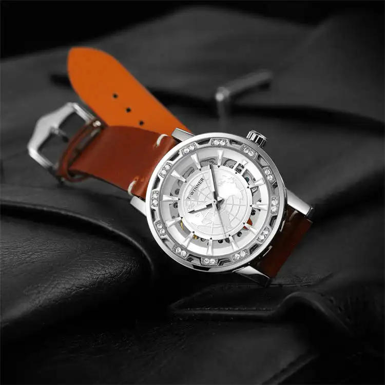 Победитель 8278, 10 лучших брендов, мужские механические часы с ремешком из натуральной кожи, водонепроницаемом автоматическом хранении, бизнес-релогио musculino