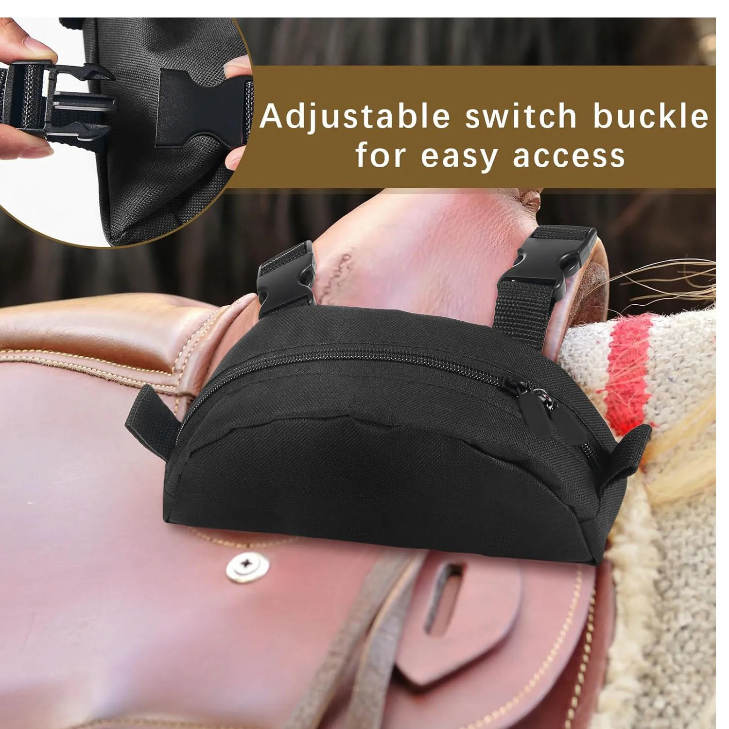 For Equestrian Saddle Bag Horseback Riding Tack Organizer Storage Hanging Pouch with Adjustable Buckle