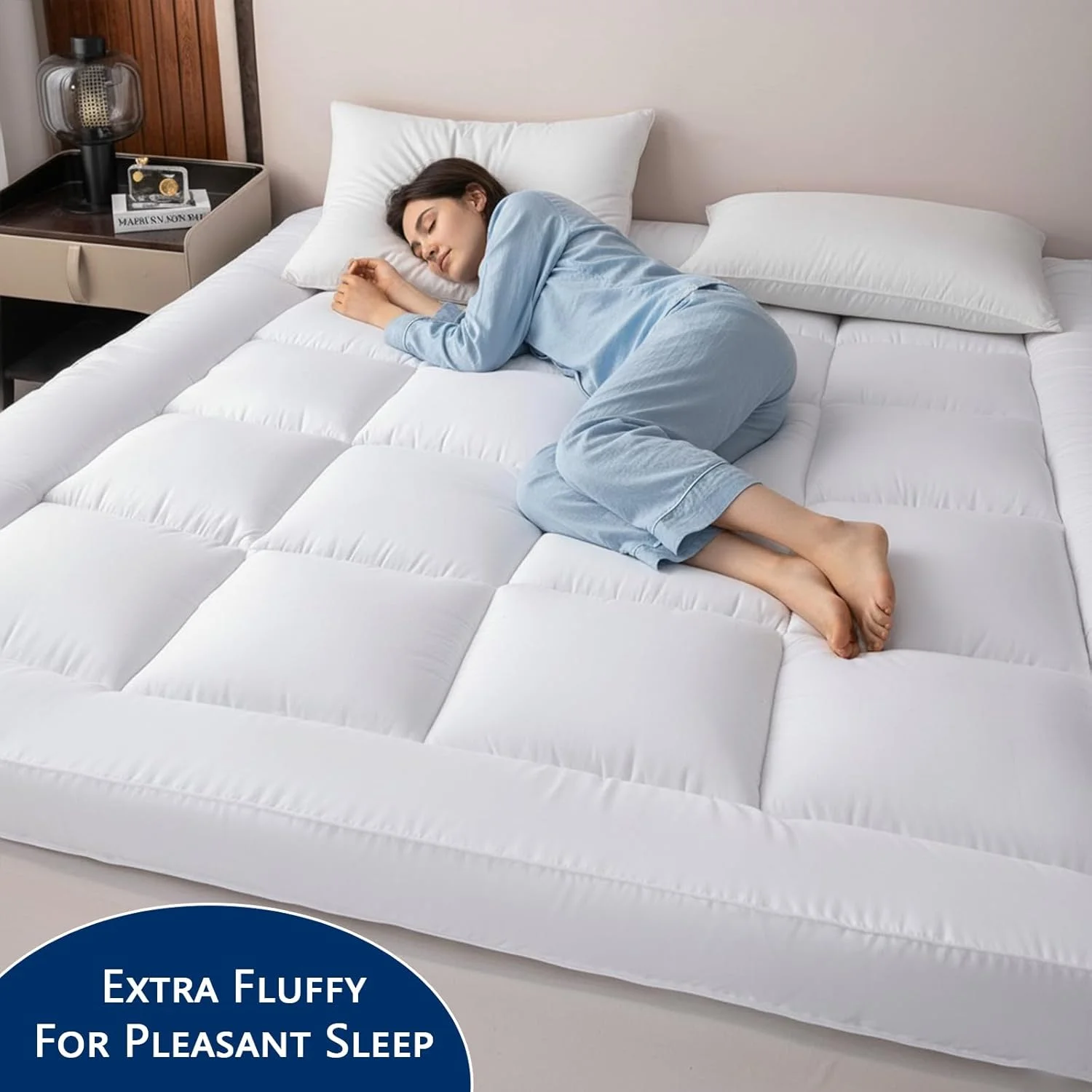 Washable Mattress Topper Hollow Fibre Filled 10cm Thick Bed Topper with Elastic Straps manufacture