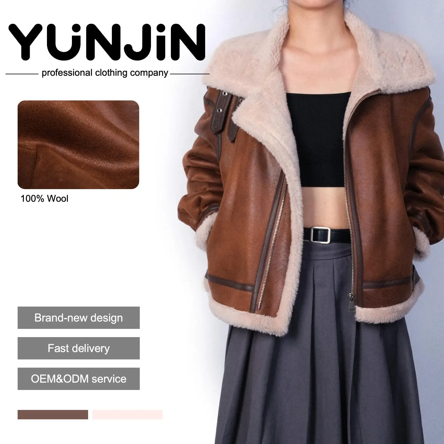 YUNJIN Women's Vintage Sheepskin Motorcycle Jacket - Double-Sided