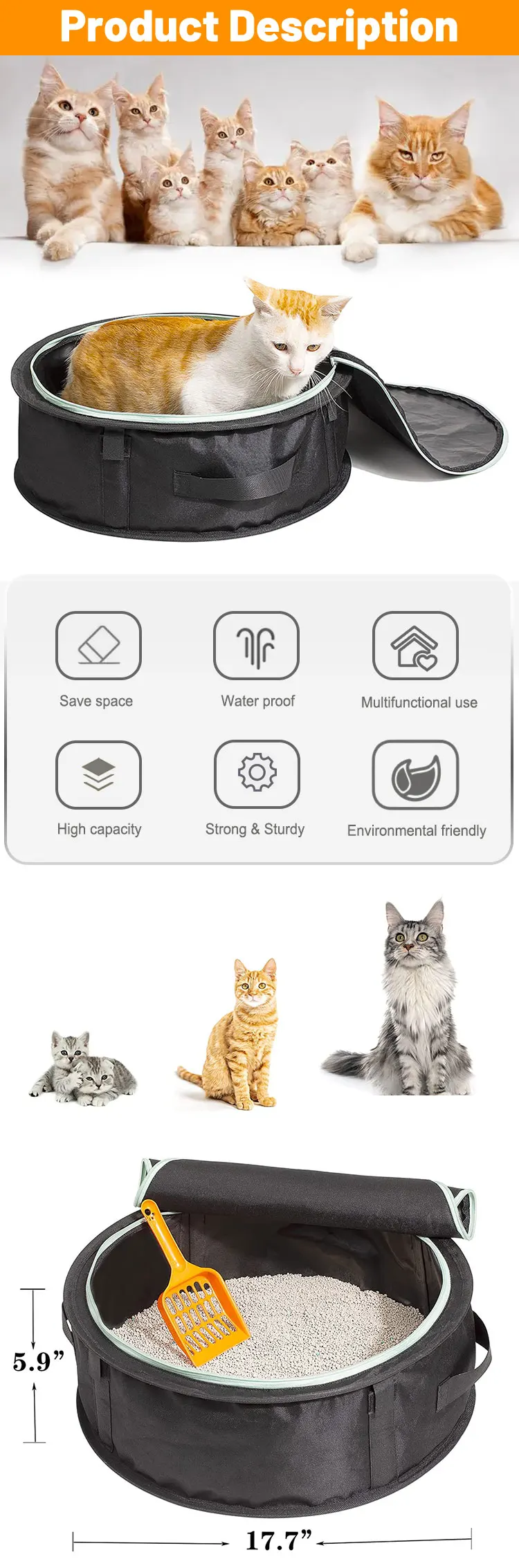 Spacesaving Travel Cat Litter Box Leakproof Portable Litter Box