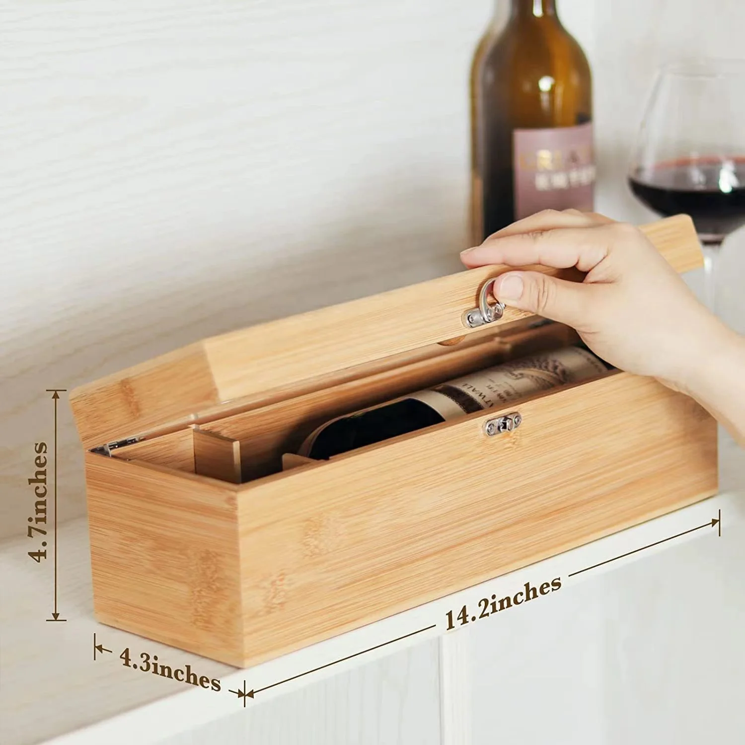 Bamboo Wooden Customization Pattern LOGO Bamboo Wood Wine Case with Tools Set Wine Storage Box Gift for Wine Lover