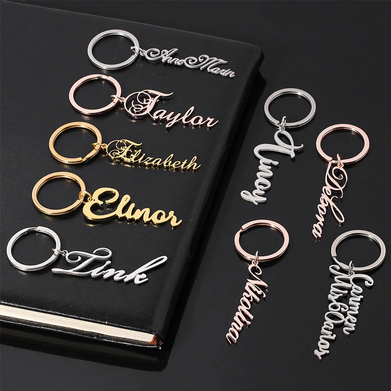 Personalized Custom Name Letter Key Chain for Men Women Stainless Steel Gold Plated Nameplate Key Ring Name Pendant Keychain