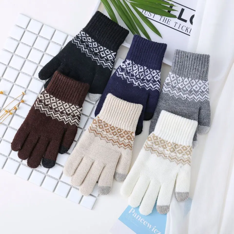 Youki Winter Jacquard Touch Screen Stretchy Knitted Unisex Warm Gloves ...