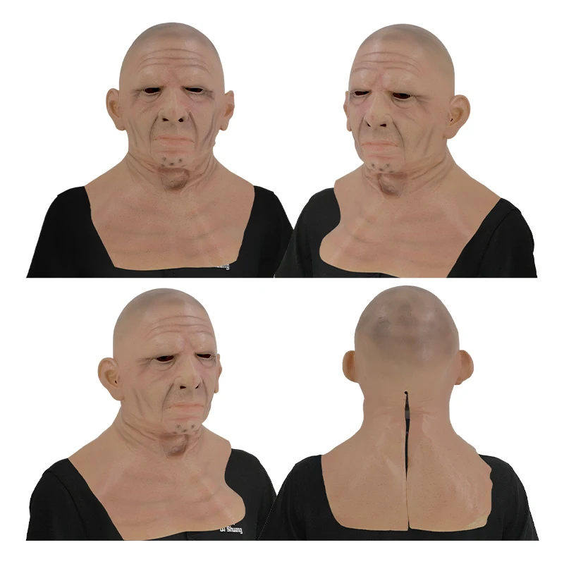 Custom Realistic Human Mask Latex Horror Bald Old Woman Mask with Wrinkle for Halloween Cosplay Adult Mask