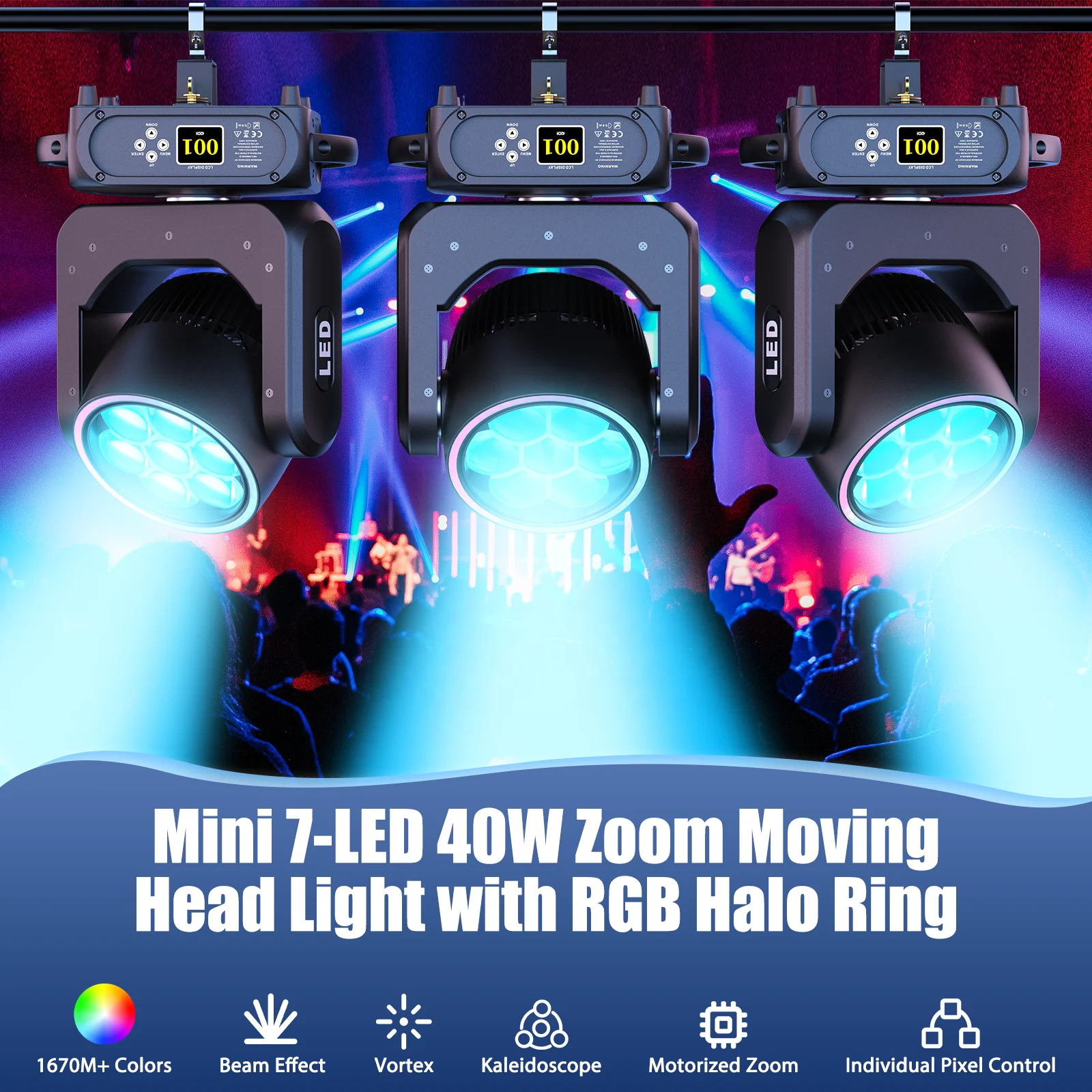Mini 7X40W RGBW LED Zoom Wash Moving Head Stage Light Bee Eye