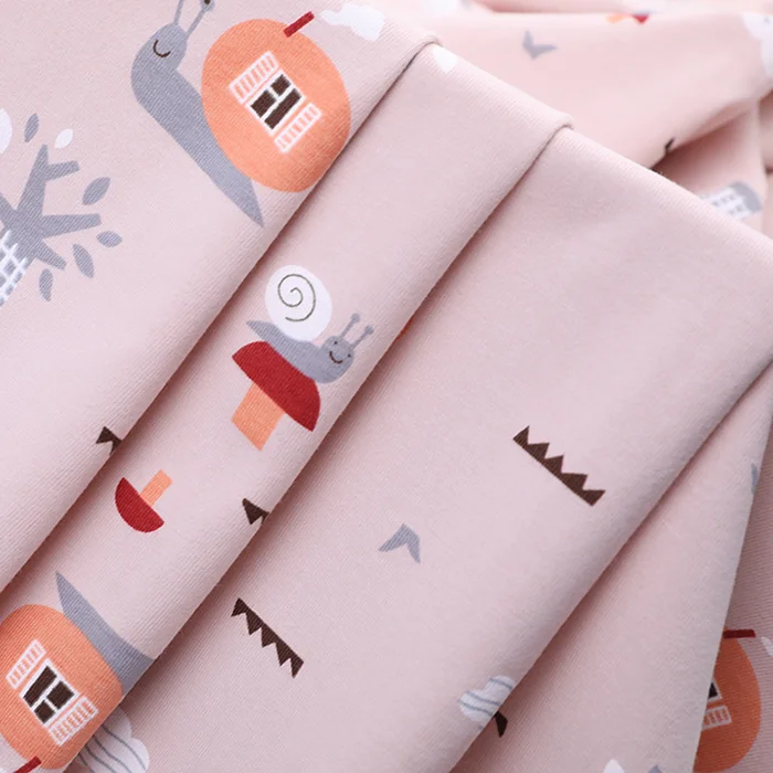 Двусторонняя трикотажная ткань 40S из хлопка и спандекса с мультяшным принтом для футболок нижнего белья