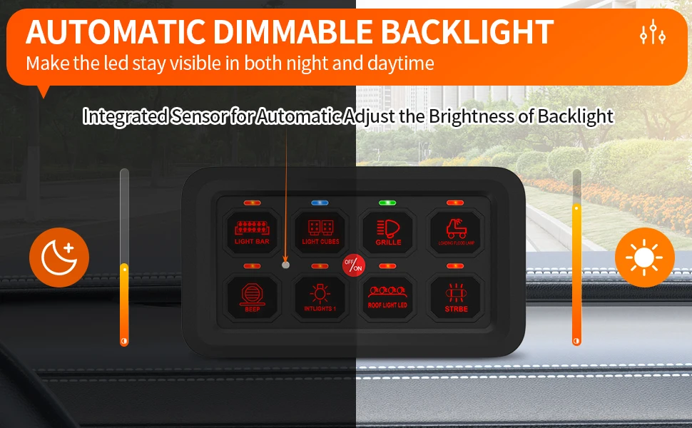 8 Gang Multiple Modes On/off Switch Panel RV Control Panel