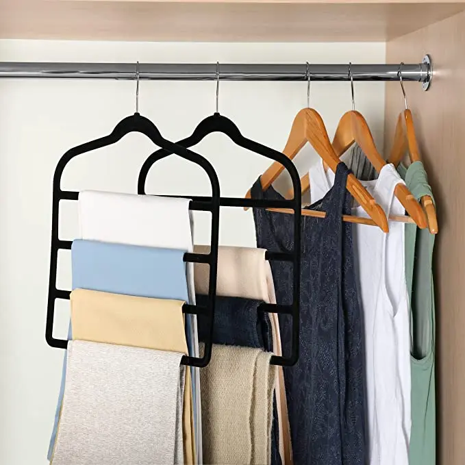 ANQI PACK of 5  4 Layer Factory Good Quality Cheap Sturdy Pants Hanger Velvet Trousers Hanger Pants Hangers