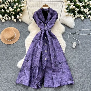 Plus Size 2026 Summer Turn-down Collar Tunic Bandage Casual Midi Dress for Women Empire Lace Vestidos
