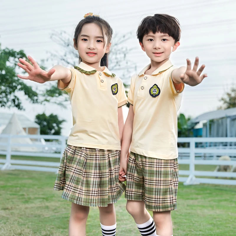 Cotton Yellow And Red Kids Schol Uniform, Size: 20-40