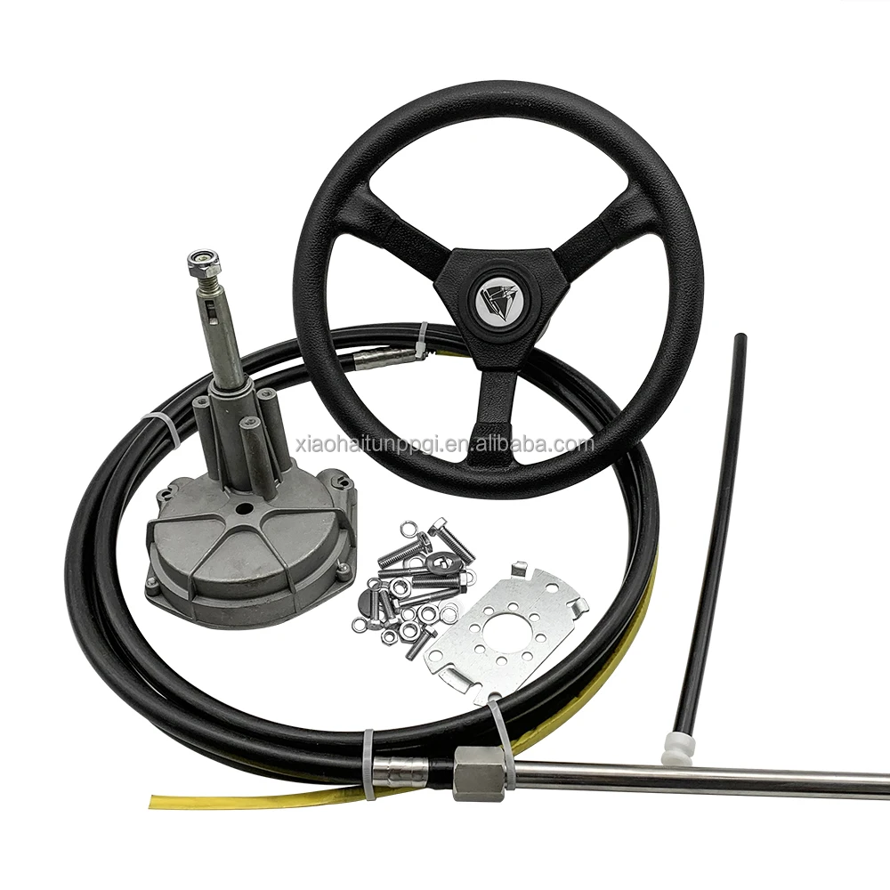 パッキング リトルドルフィンケーブル12フィートメカニカルプラネタリギアステアリングキット、ボートステアリングシステム用13.5インチホイール