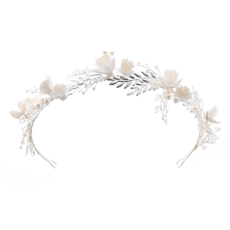 Роскошный металлический лист керамический цветок свадебный головной убор аксессуары ручной работы жемчуг принцесса свадебная корона тиара