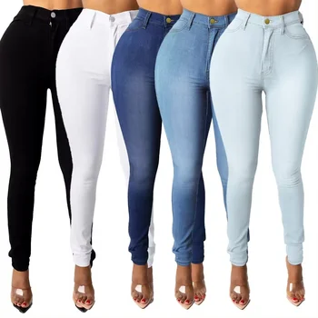 Custom Women Basic Stretch Pants Skinny Slim Pencil Jeans High Waist Legging Trousers with Pockets Zipper