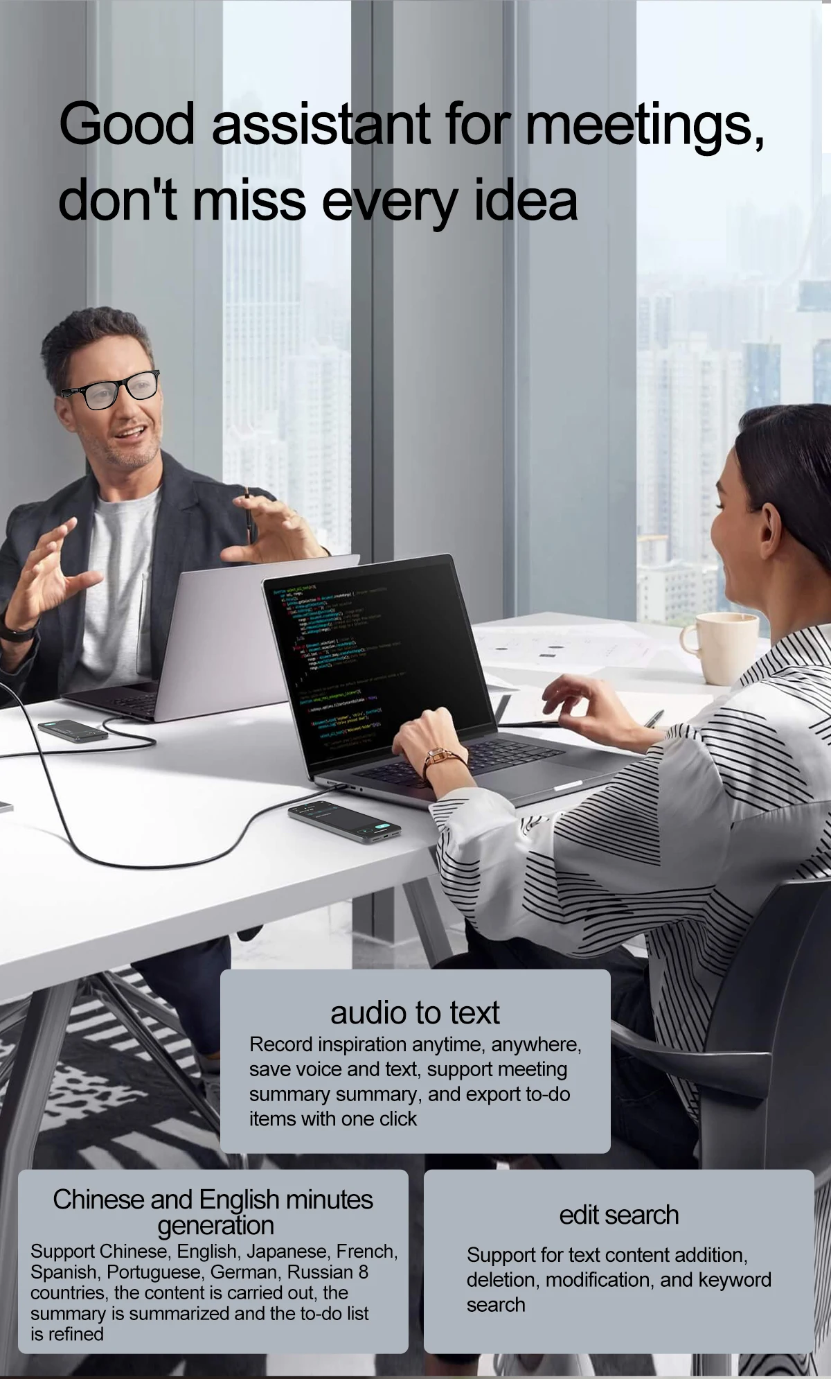 W100 Smart Glasses 2026 Al Intelligent Translation 100+ Language Communication BT Call Music Play Meeting Assistant Headset