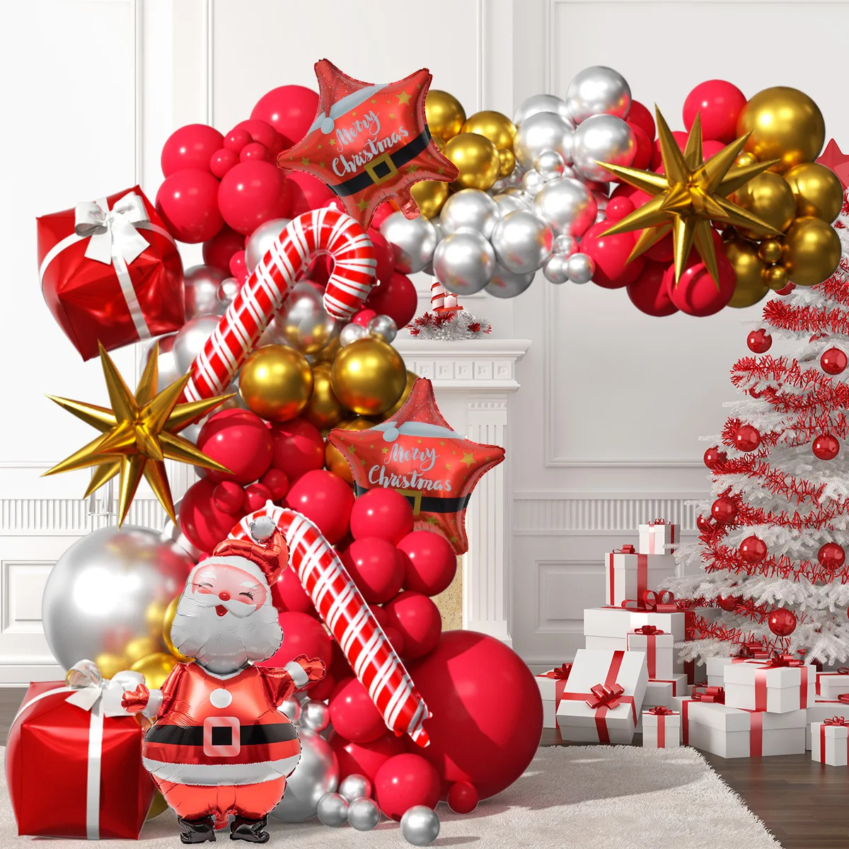 2025 Christmas Decorations Red and Gold Silver Balloons Gift Set Holiday  Candy Theme Christmas Party Decoration, image size:1200x1200