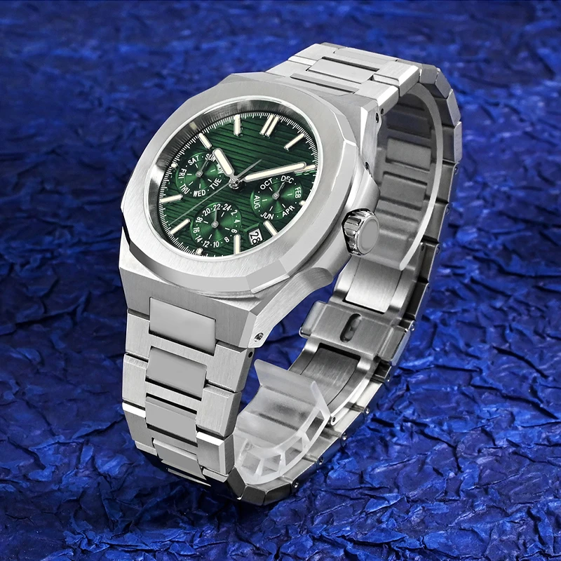 43mm Miyota 9120 Multi-function Men Luxury Dress Watch Embossed Texture Dial Business Automatic Mechanical 10Bar BGW-9