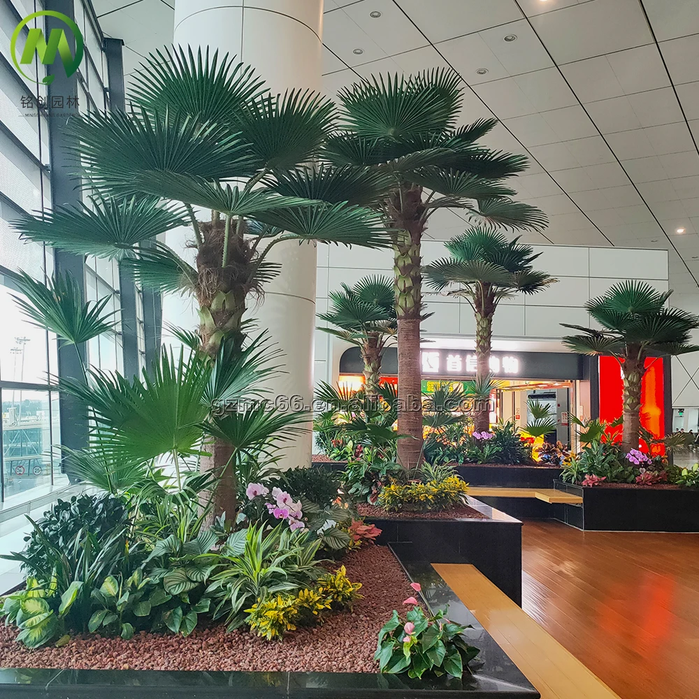 Artificial Washington Fan Palm Tree UV Proof Fiberglass Plam Tree Outdoor Artificial Palm Tree Factory Price