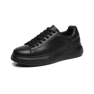 White and Black Mans Running Skateboarding Shoes Simple Casual Sport Leather Style