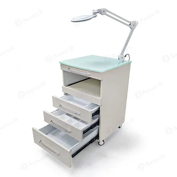 Modern Professional Dental Clinic Medical Table Customizable Drawer Storage Cabinet Tempered Glass Top Stool Cabinet