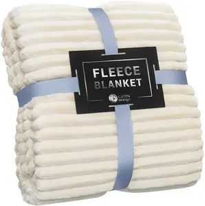 KOSMOS Adult Striped Pattern Digital Printed Polyester Woven Bedroom Bedding 40 Coral Fleece Blanket