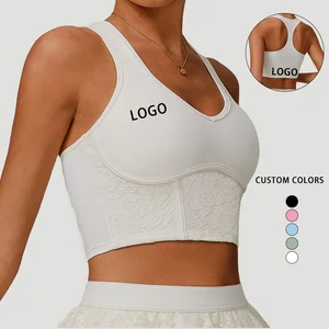 Lace Nude Yoga Vest Mesh Four-Way Stretch Breathable Backrest High Support Sports Underwear Running Fitness Top