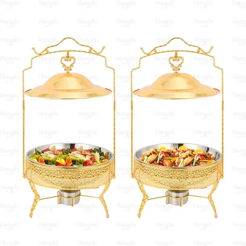 Luxury Custom Gold Chaffing Dishes 5L Capacity Stainless Steel Food Warmer Restaurant Supplies Buffet Stove for Serving Food