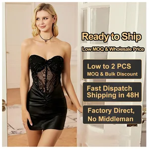 Custom Summer Sexy Strapless Tunic Casual Mini Dress for Women Sleeveless Wholesale Empire Patchwork Sequined Mesh Dress