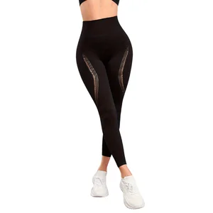 Customized Woman's Yoga Pants Breathable Hollow Out Tummy Control High Waist Elastic Full Length Sports Workout Leggings