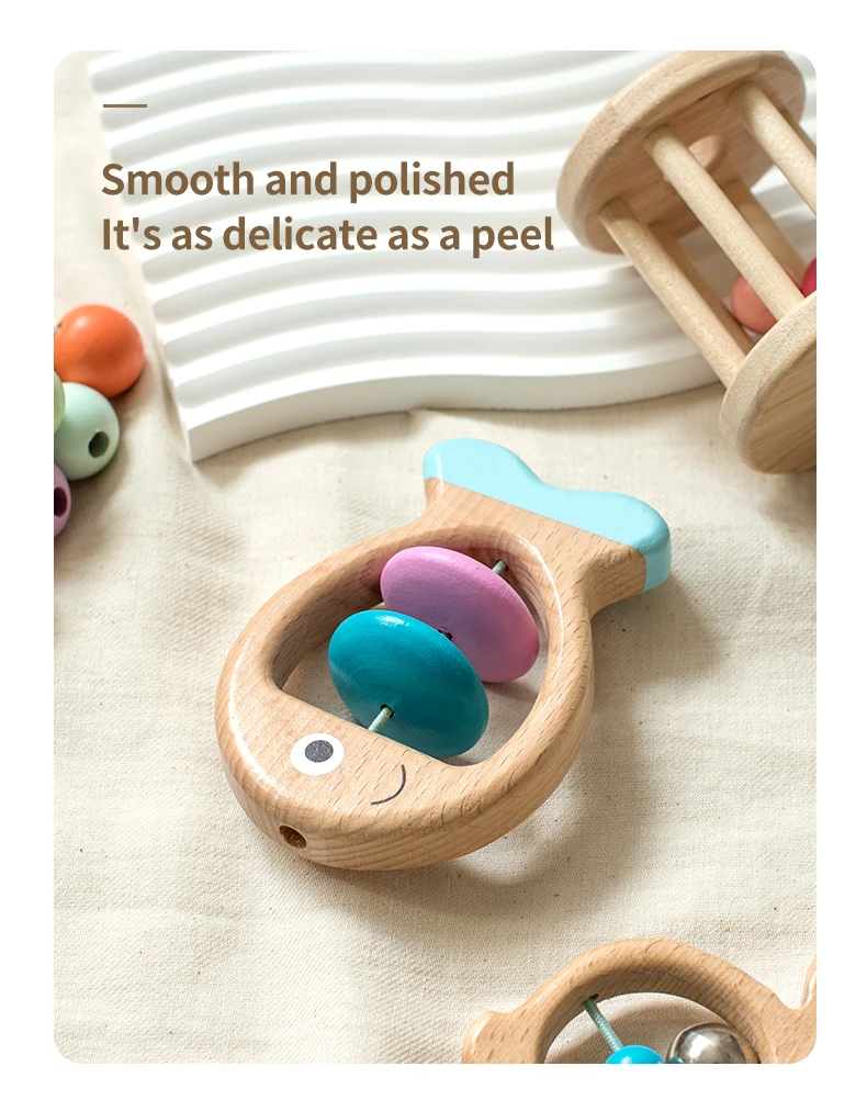 2023 New Color Matching Wooden Baby Toy Baby Rattles Toys Set Shake