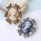 JAENONES High Quality Wholesale Vintage Alloy Resin Crystal Rhinestone Jewelry Queen Head Portrait Brooch Cameo Brooches Sets