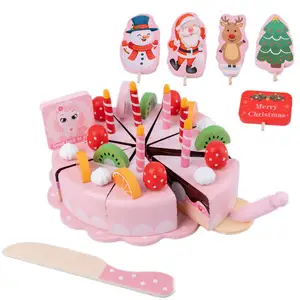 New Fashion DIY Wooden Pretend Kitchen Toy Child Cutting Play Birthday and Christmas Cake Model