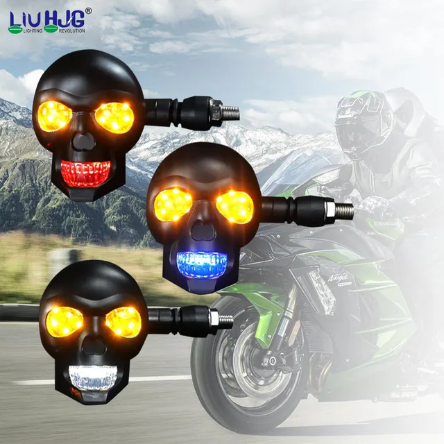 Liu HJG Custom Exterior Mini Lamp Motorcycle Lighting Systems Indicator Lights Skull Spotlight Motorcycle  Led Turn Signal Light