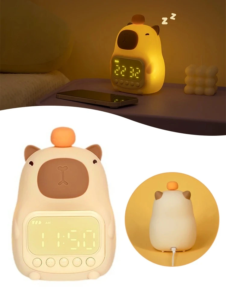 Aramox Réveil Capybara En Peluche - LED 4000K, Veilleuse, Détection Température, 2 Alarmes, Rechargeable Réveil Capybara Peluche
