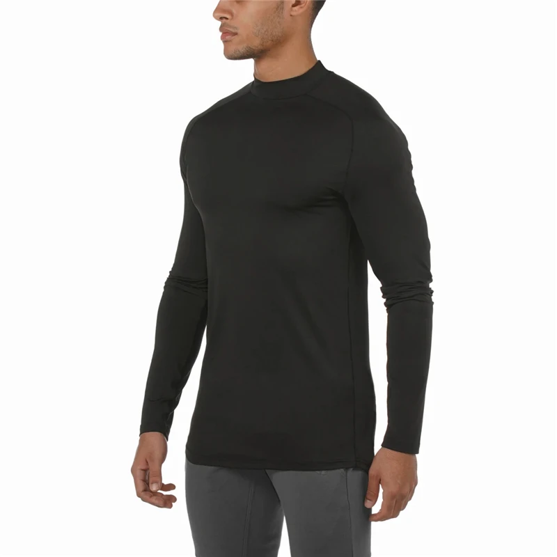Factory Supply High Collar Quick Dry Long Mens Compression Shirt Long ...